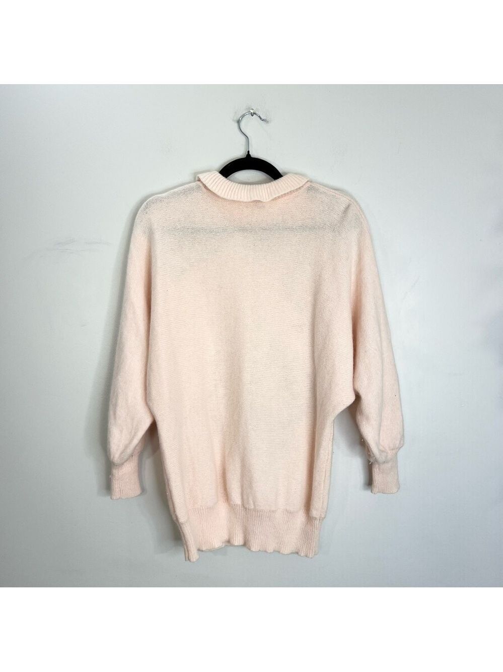 Vintage L'Ultima pale pink fuzzy Angora bat wing dolman sleeve sweater - Picture 5 of 12